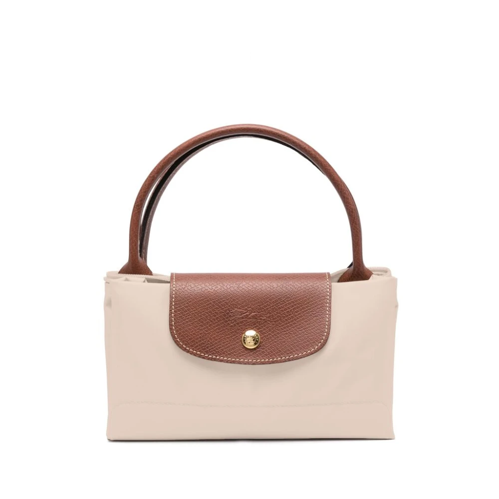 Longchamp Beige Canvas Handtas met Leren Rand Beige Dames