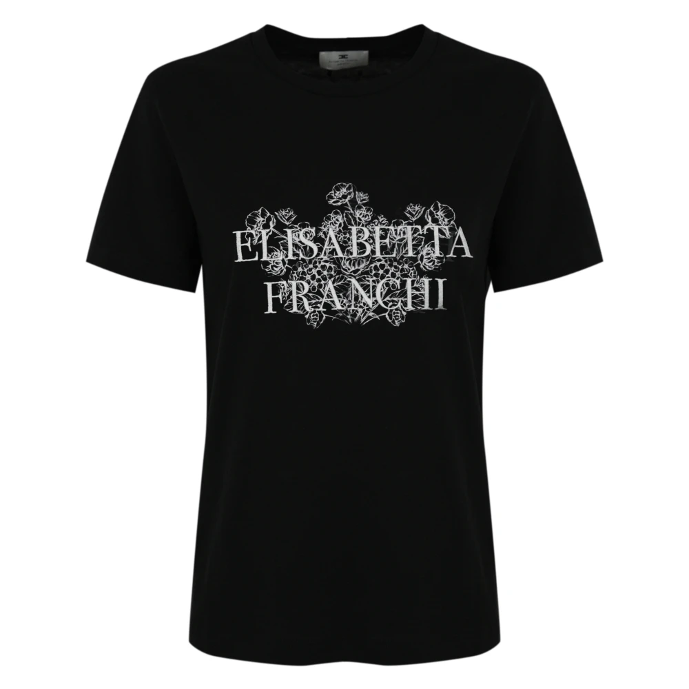 Elisabetta Franchi Zwarte Katoenen T-shirt met Logoprint Black Dames