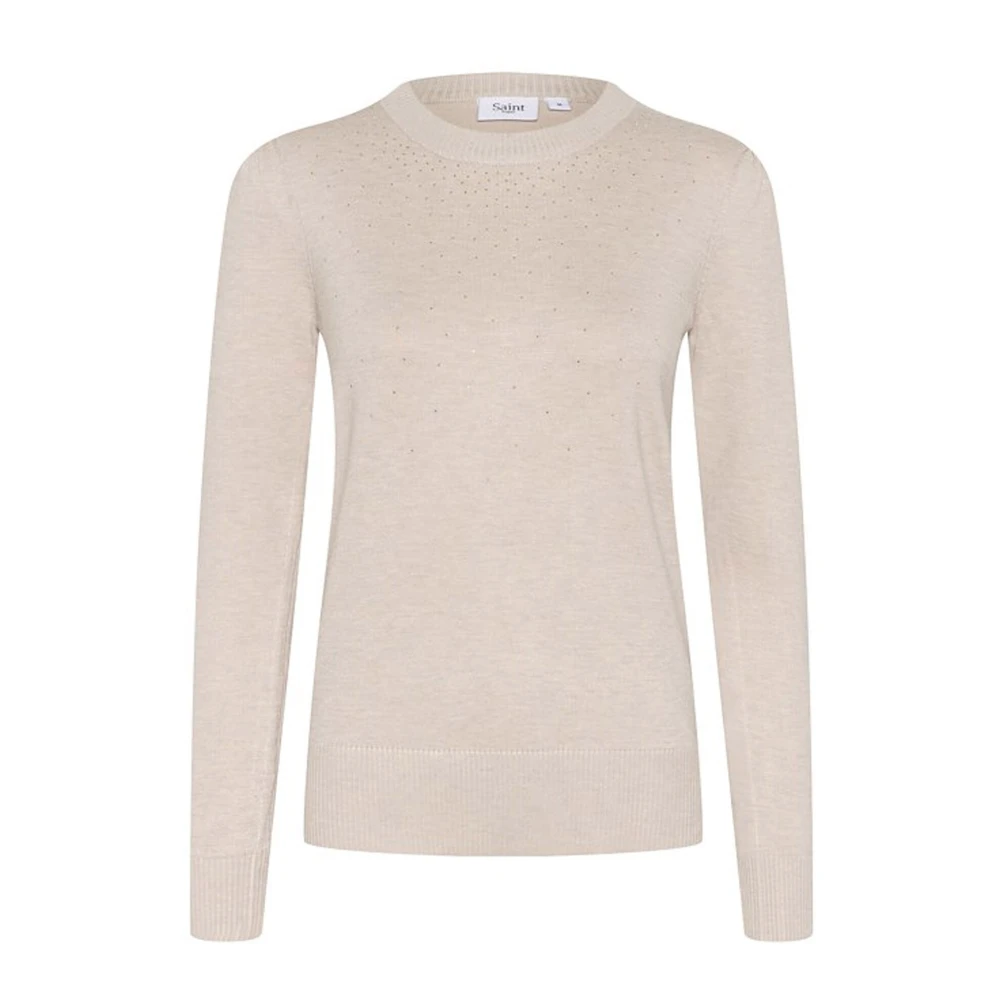 Saint Tropez Women's Beige Round-Neck Knitwear,, Gray Morn Melange Cardigan Jemmasz Style Small