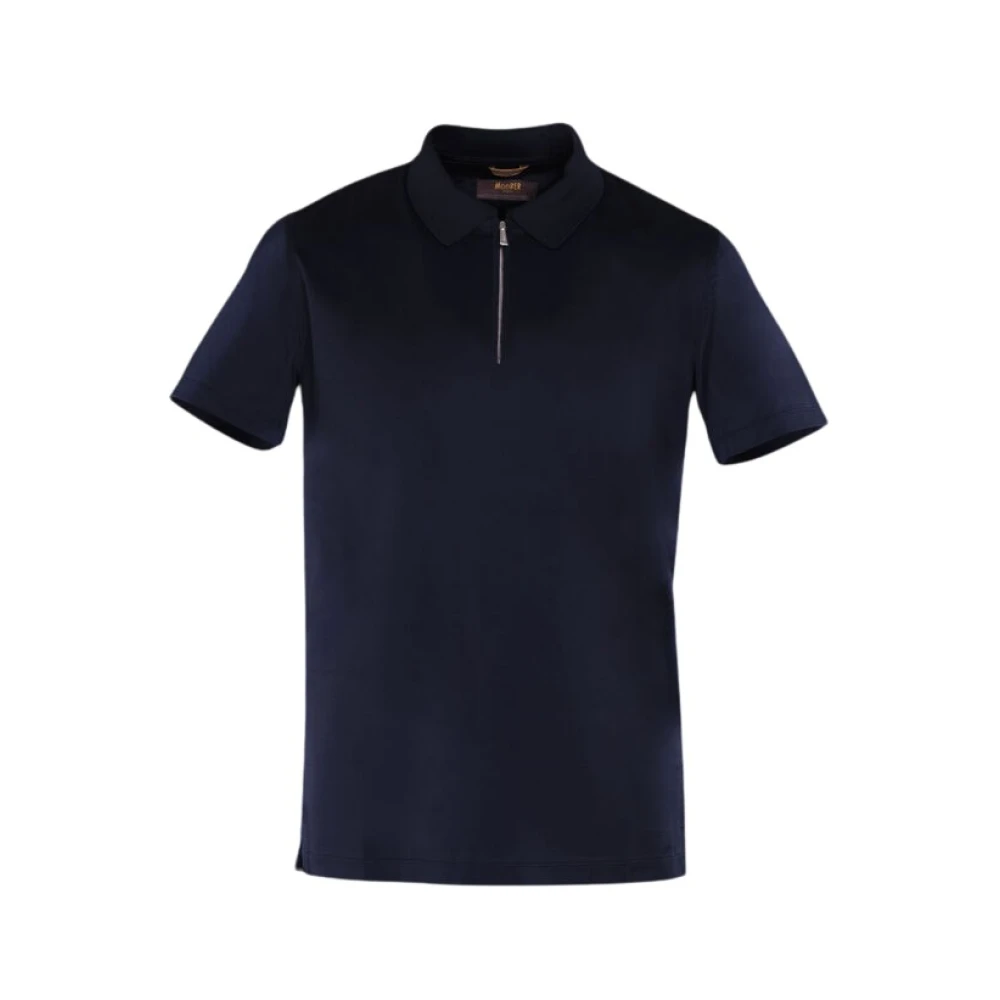 Moorer Katoenen polo met ritssluiting Blue Heren