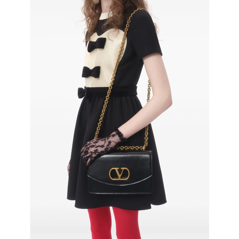Valentino Zwart Strik Detail Jurk Korte Mouwen Black Dames
