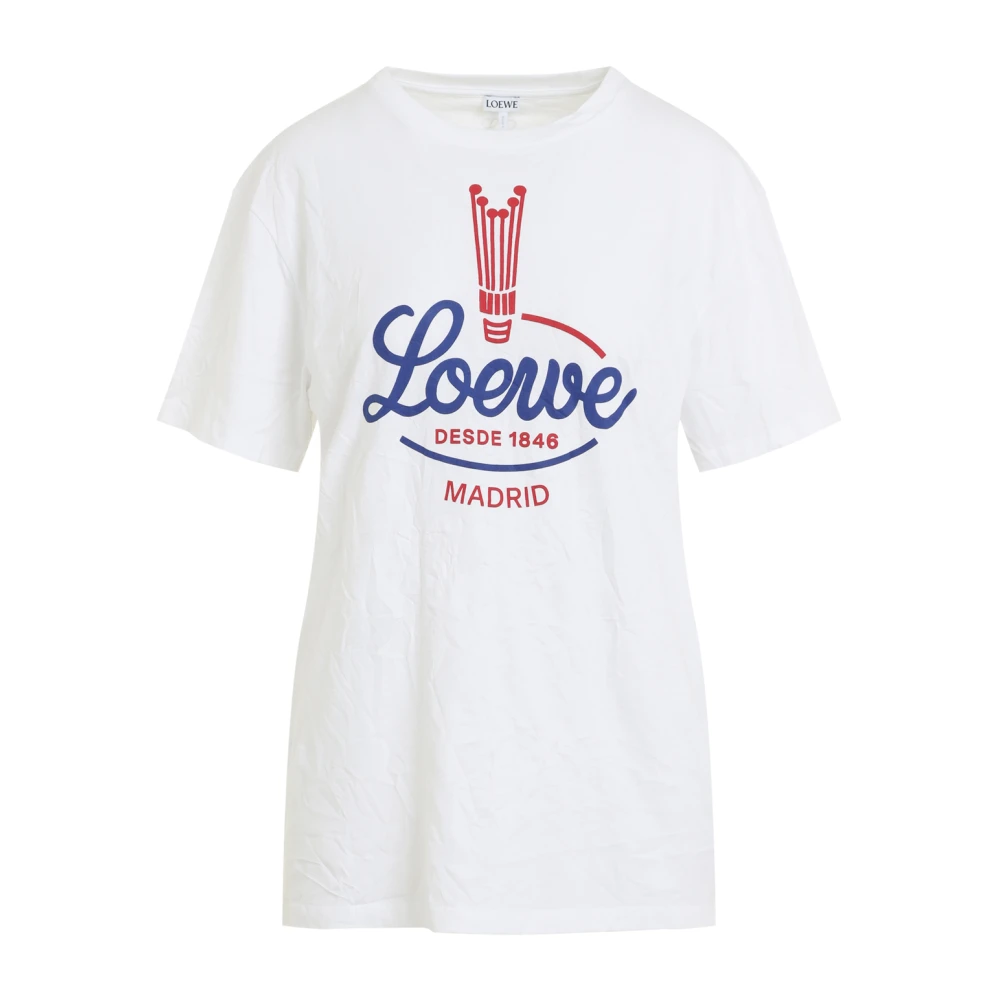 Loewe Women's White Crinkled Cotton-Blend T-Shirt - T-Shirts - M - Tops