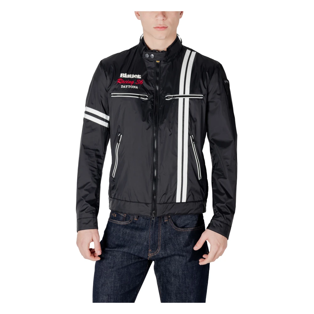 Blauer Nylon Herenjas Collectie Black Heren
