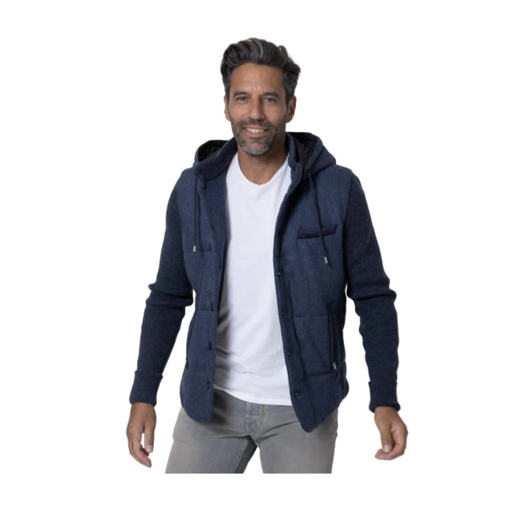 Gran Sasso Blauwe Hooded Wollen Jas Blue Heren