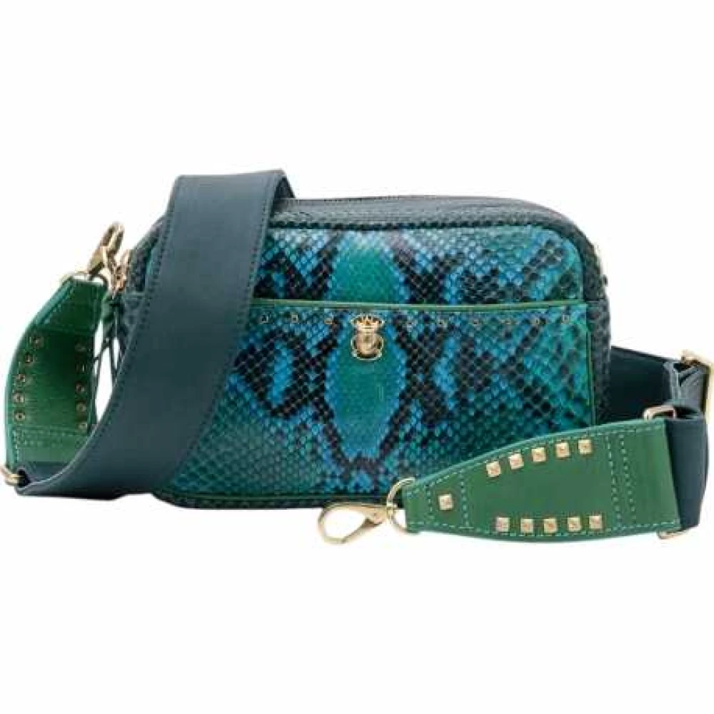 Claris Virot Python Prairie Lily Väska med Nitar Green, Dam