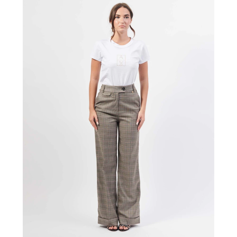 Fracomina Hoge taille geruite broek met wijde pijpen Gray Dames