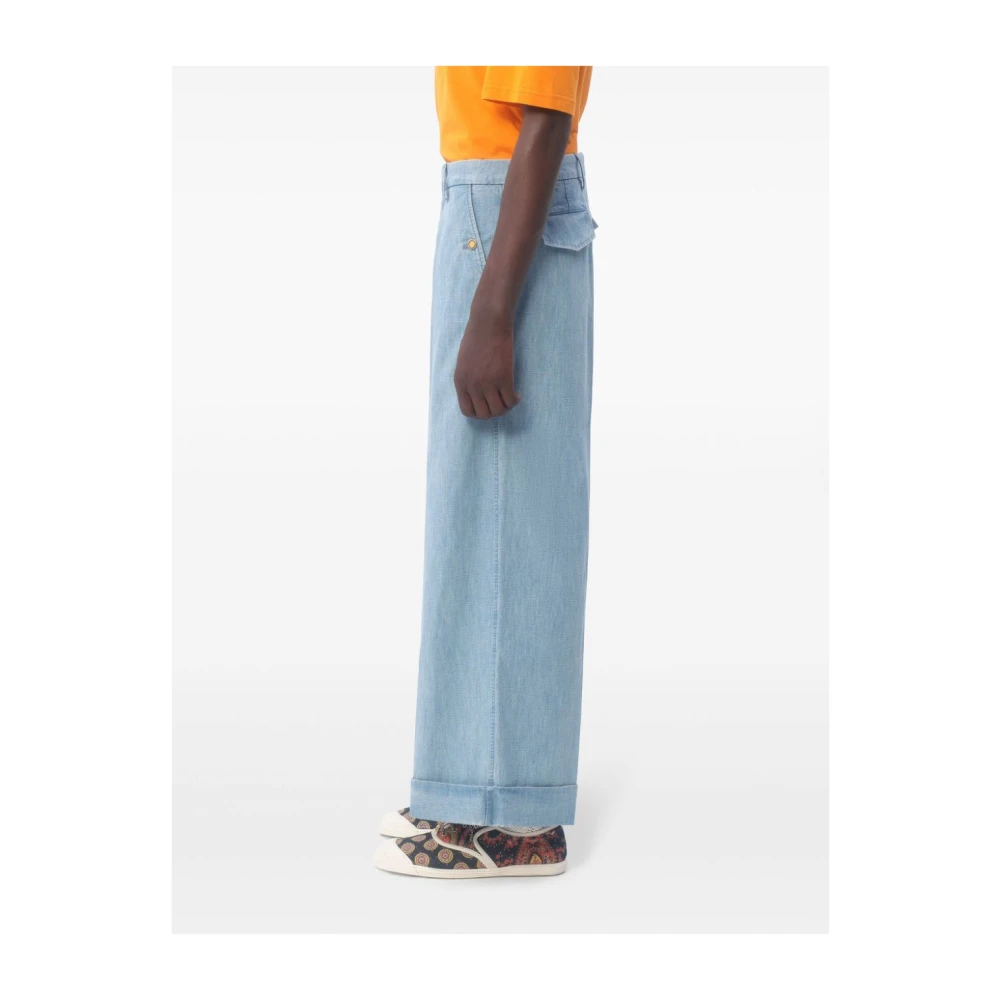 Valentino Garavani Heldere Blauwe Wide-Leg Cropped Jeans Blue Heren