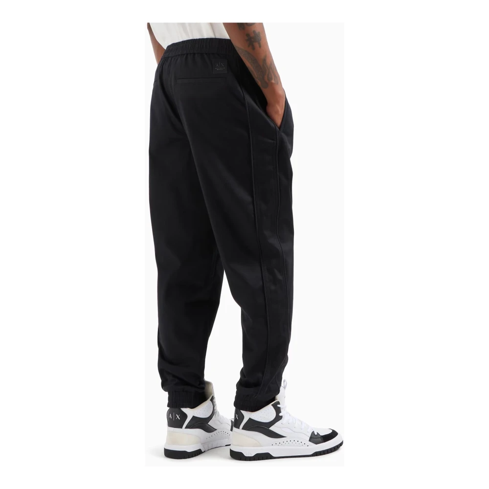 Armani Exchange Satijnen Joggingbroek met Contrast Band Black Heren