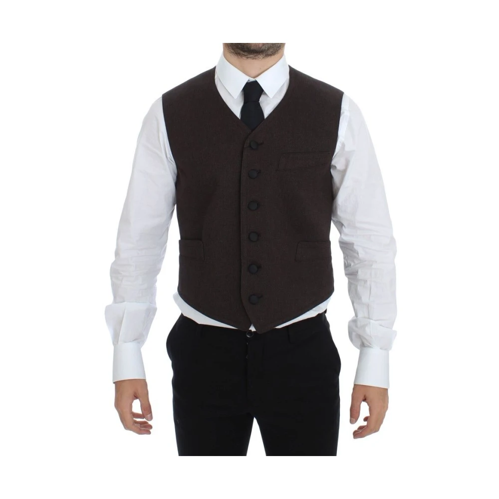 Dolce & Gabbana Elegante Bruine Katoenmix Vest Brown Heren