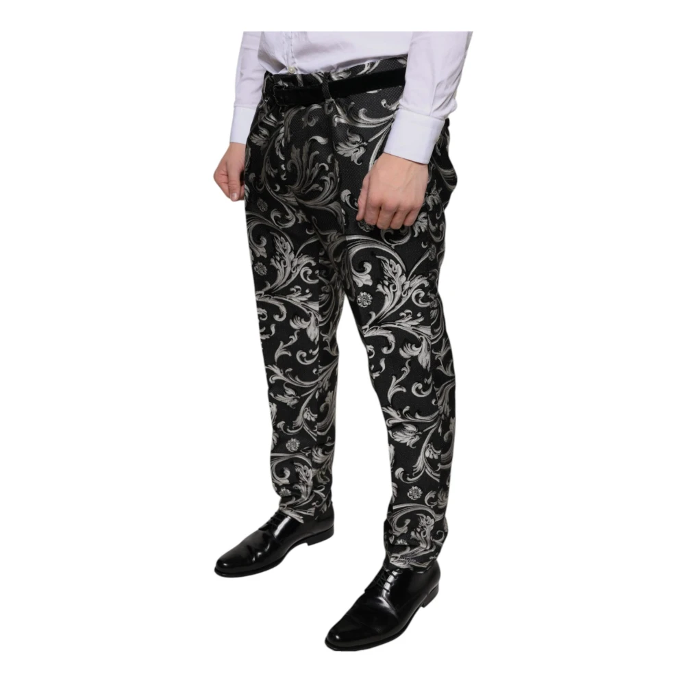 Dolce & Gabbana Zwarte Jacquard Logo Skinny Jurk Broek Black Heren
