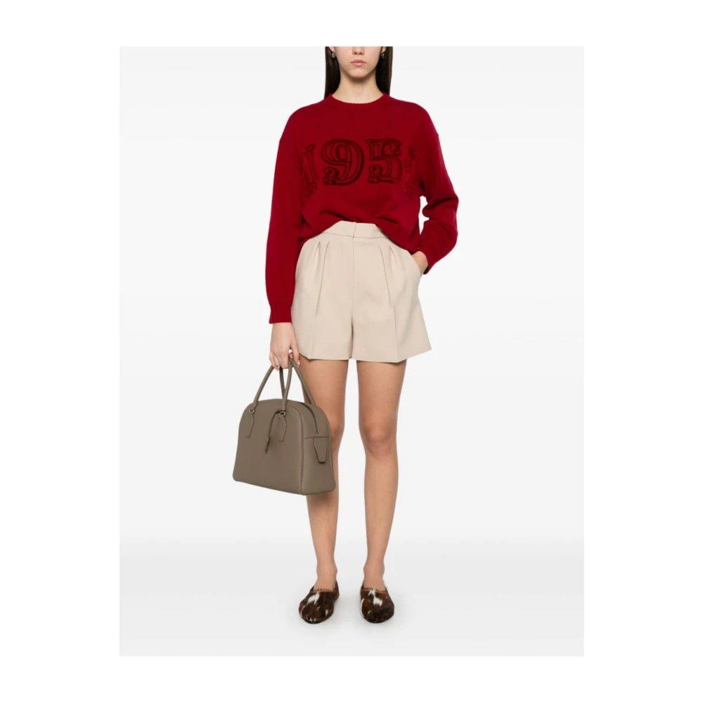 Max Mara Rode Crew Neck Sweater Geribbelde Afwerking Red Dames