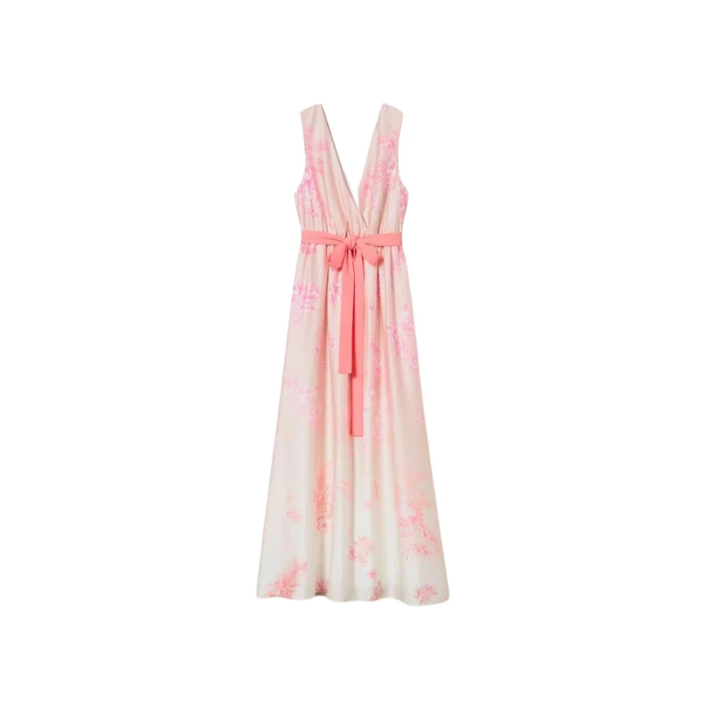 Twinset Lång satin klänning med blekt tryck Pink, Dam