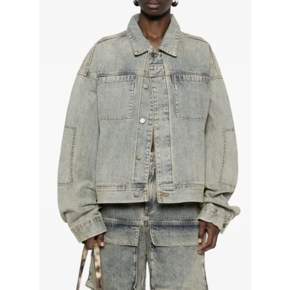 Entire Studios Grijze Denim Jack Surface Wave Blue Heren