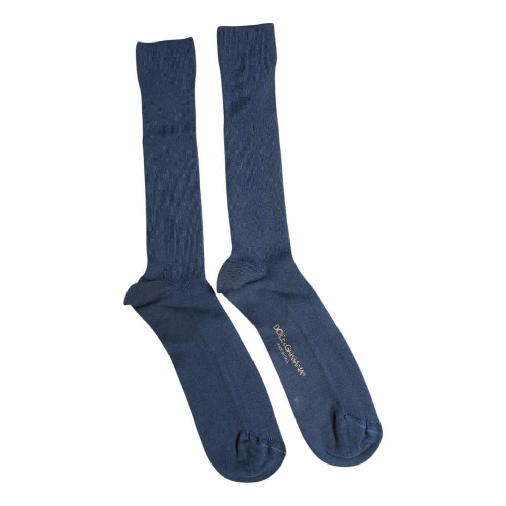 Dolce & Gabbana Unisex Blue Socks, One Size, Cotton Logo Over Calf Socks