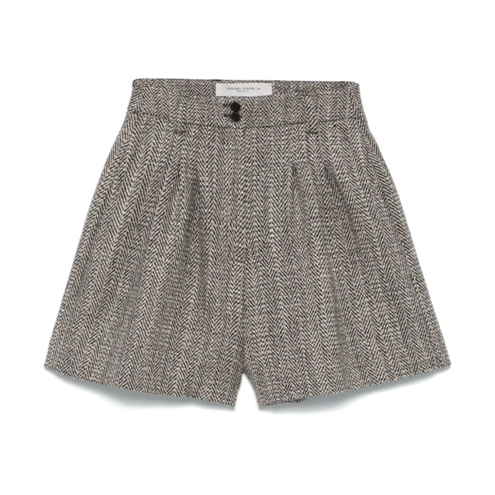 Golden Goose Midnight Herringbone Pleated Short Pants Gray Dames