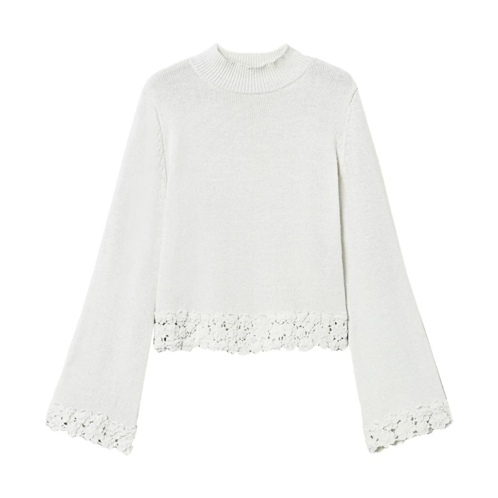 Twinset Vit Broderad Stickad Tröja White, Dam