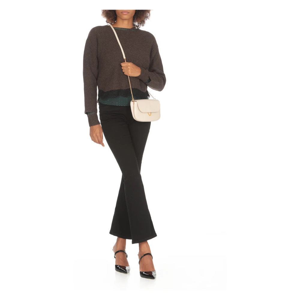 Coccinelle Ivoor Leren Schoudertas met Ketting Beige Dames