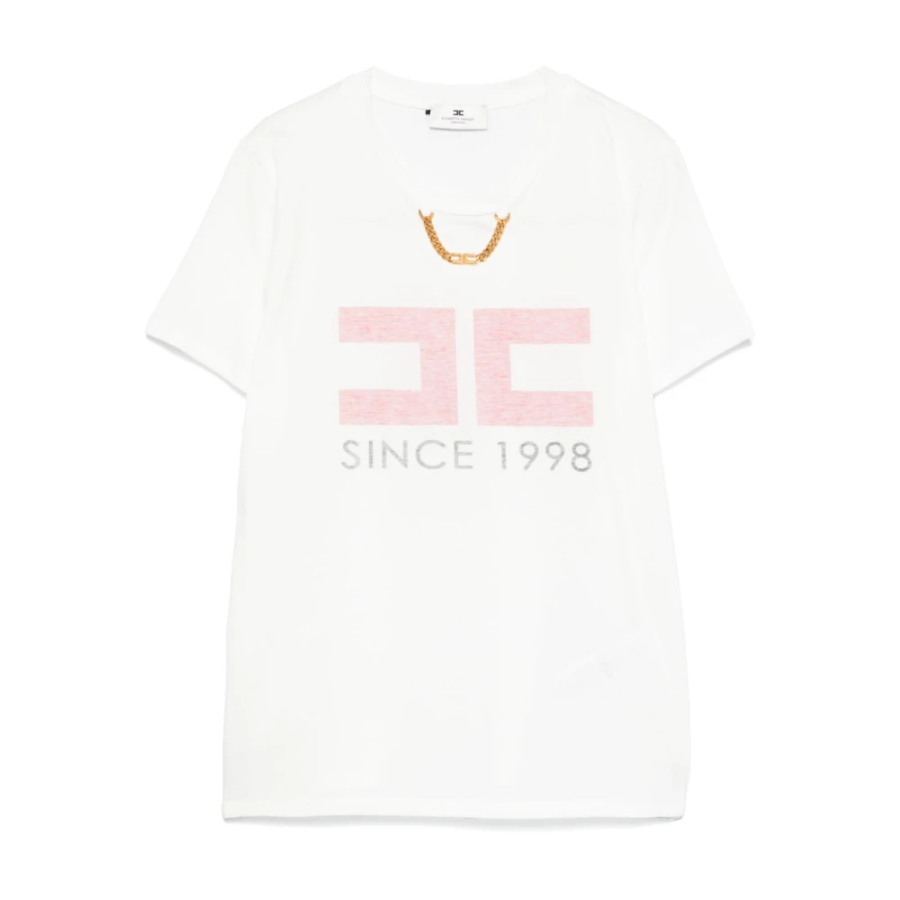 Elisabetta Franchi Wit T-shirt met Logoprint NorHeren Pasvorm White Dames