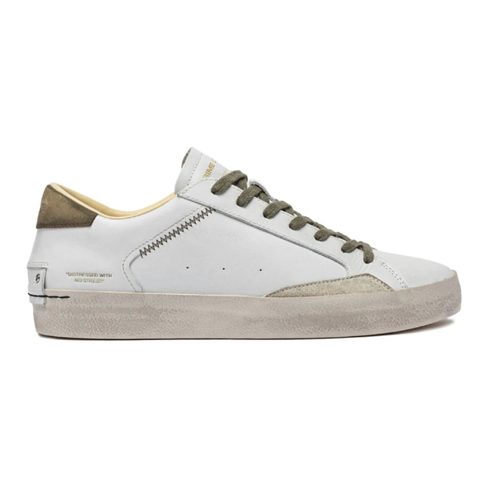 Crime London Men's White Sneaker With Olive Green Details Size 7 Uk