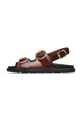 Flatsandaler i borstat kalvskinn