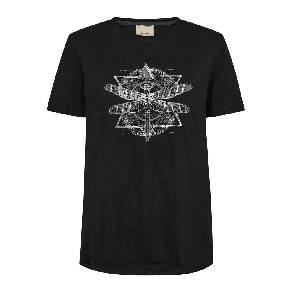 MOS MOSH Zwarte Deco Tee Top met Cool Print Black Dames