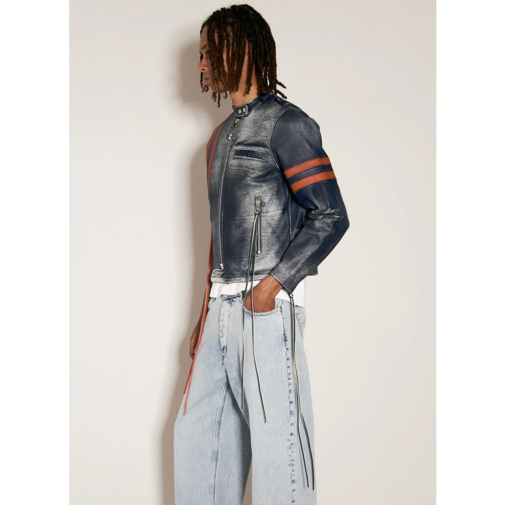 Eytys Navy Leren Jas met Logo Detail Blue Heren
