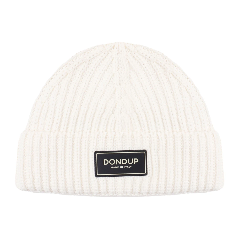 Dondup Witte Geribbelde Wol Logo Hoed White Heren