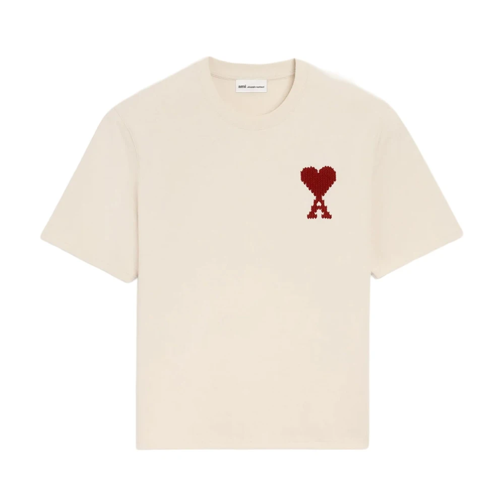 Ami Paris T-Shirts, Male, S, Ami De Coeur T-Shirt Beige