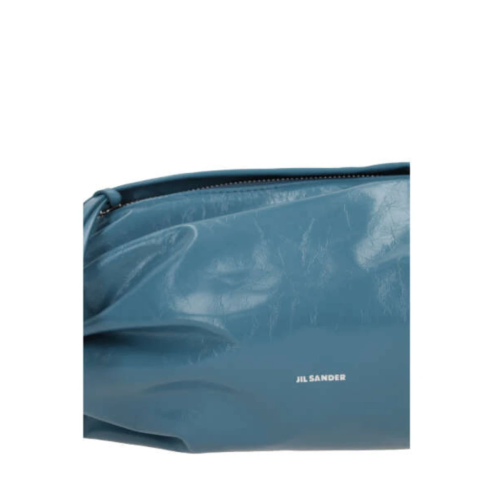 Jil Sander Turquoise leren schoudertas met reliëf logo Blue Dames