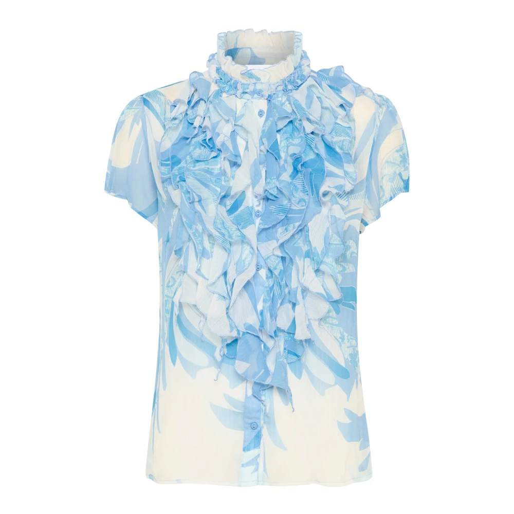 Saint Tropez Zomerbladeren Crinkle Shirt Blouse Blue Dames