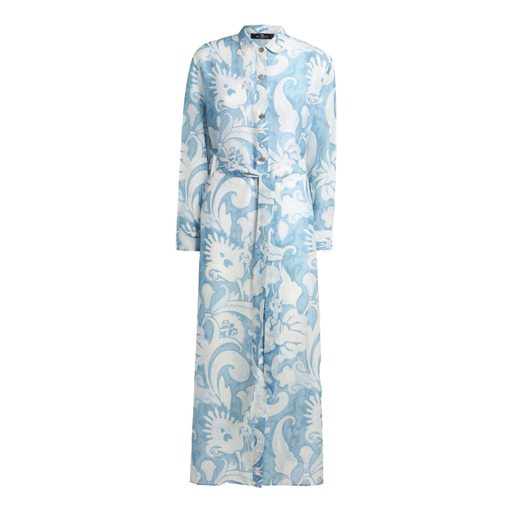 ETRO Bloemen Paisley Print Overhemdjurk Blue Dames