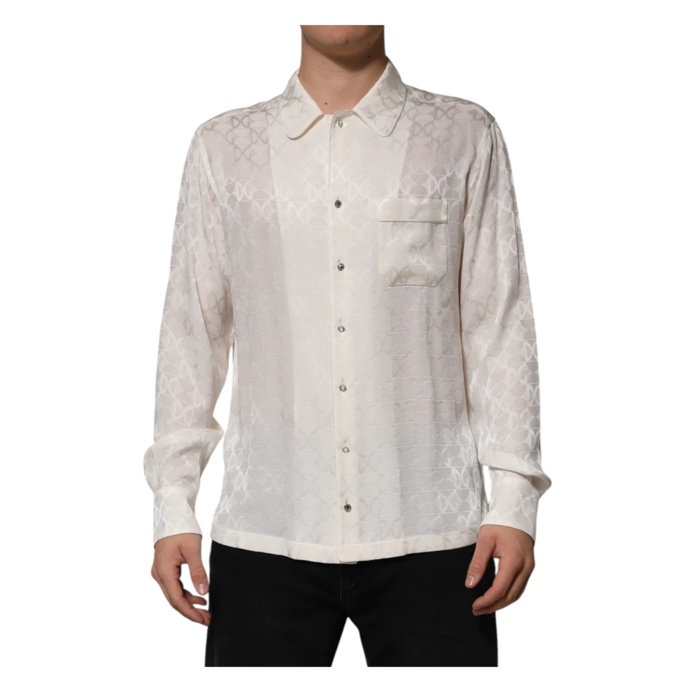 Dolce & Gabbana Men's White Silk Dg Logo Print Shirt - Casual Shirts - Xs - Shirts