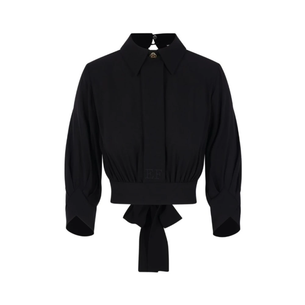 Elisabetta Franchi Women's Black Shirts, S, Blouse In Georgette Fabric With Sash Belt