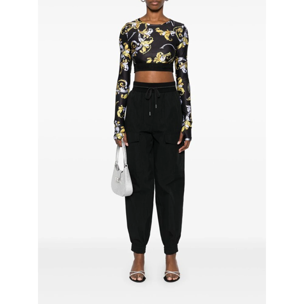 Versace Jeans Couture Barocco Print Crew Neck Top Black Dames
