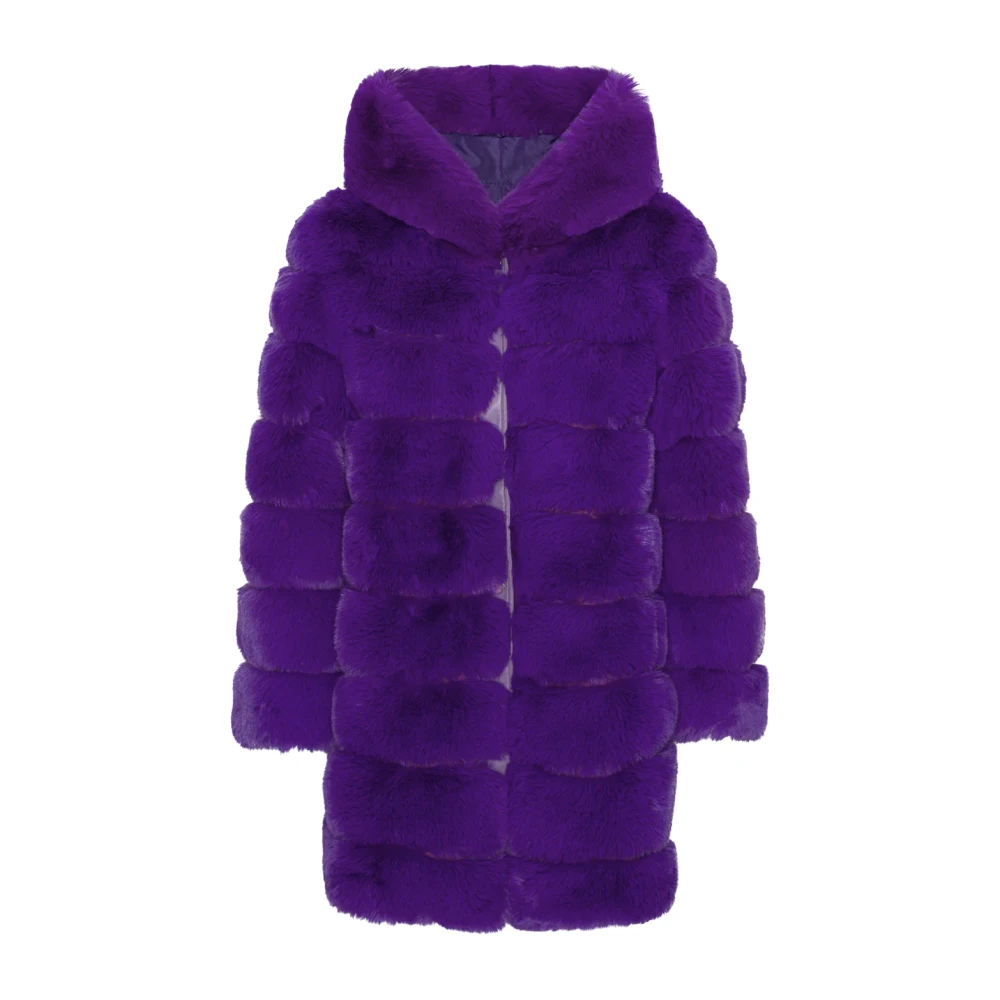 Americandreams Vrouw Purper Jassen Dames, Paars, L, Polyester, Blake Faux Fur Coat Long