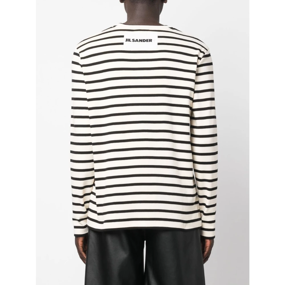 Jil Sander Gestreept shirt met lange mouwen en ronde hals Beige Heren