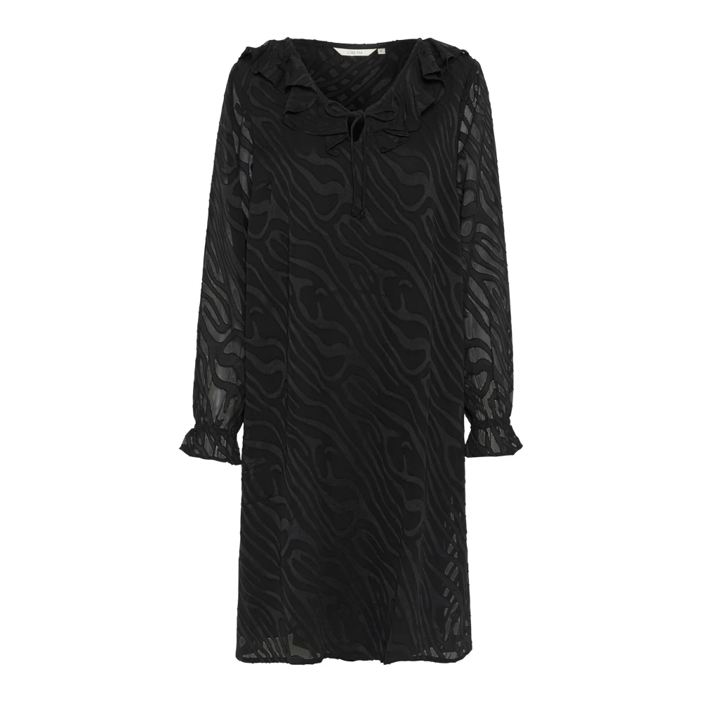 Cream Jurk met Dierenprint en V-Hals Black Dames