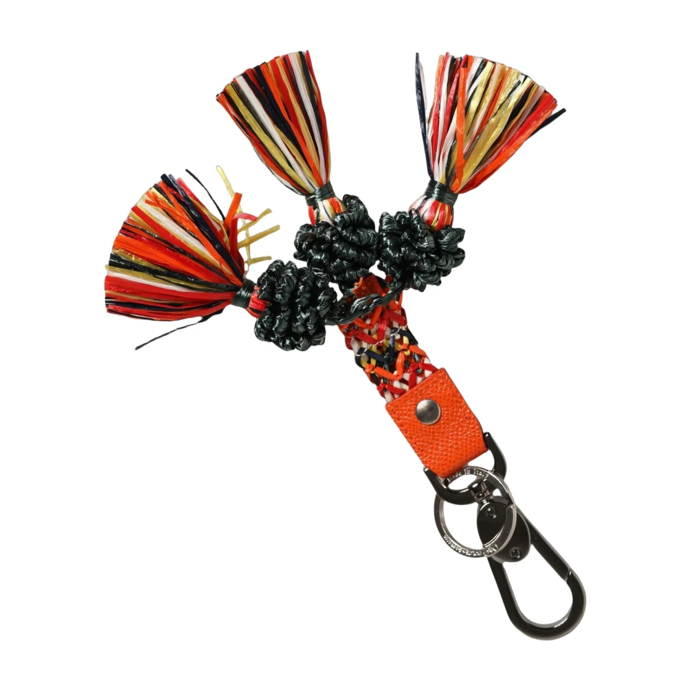Dolce & Gabbana Multicolor Raffia Leather Clasp Finder Chain Keyring - Image 2