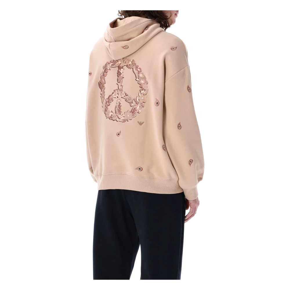 Emporio Armani Peace Motif Katoenen Geborduurde Hoodie Brown Heren
