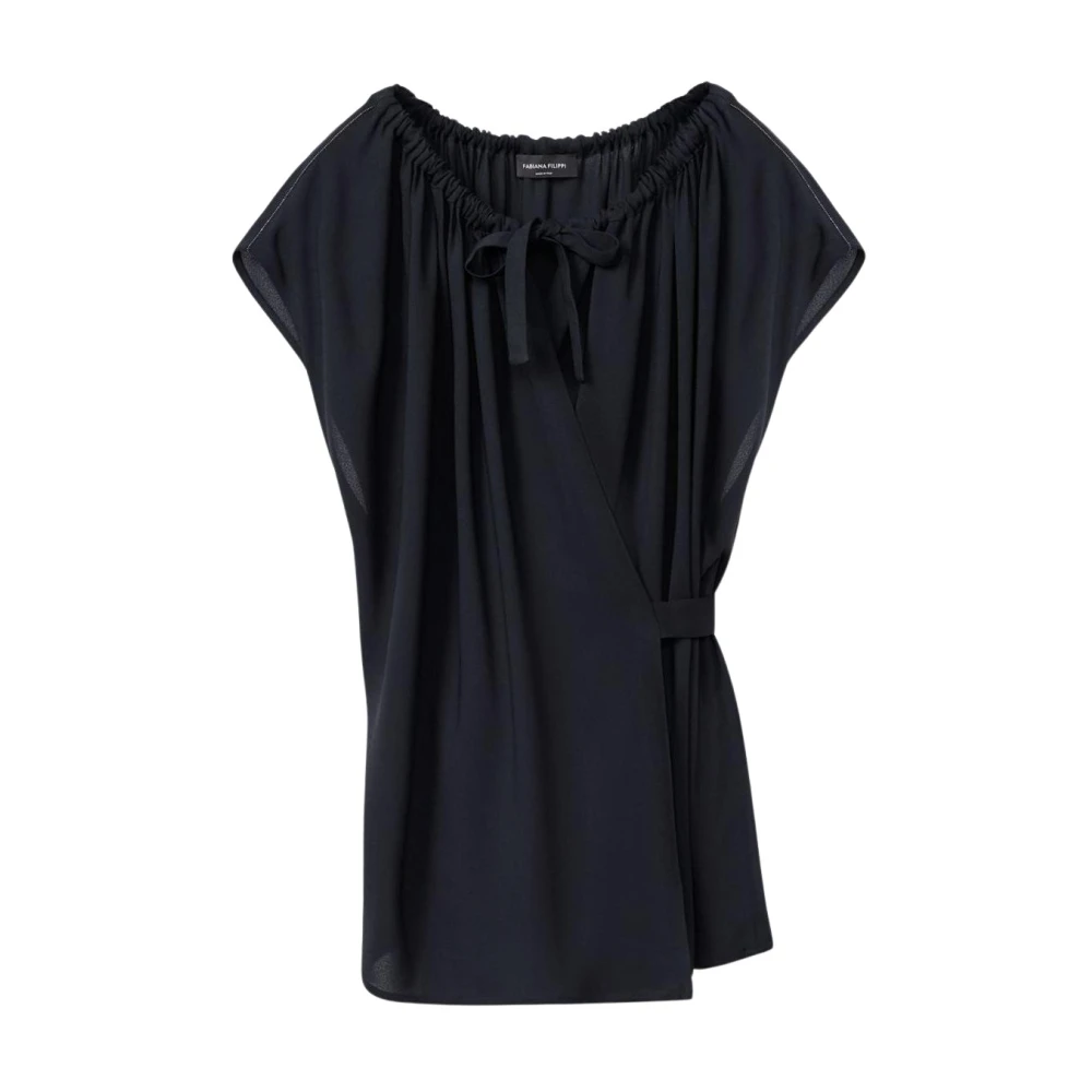 Fabiana Filippi Blue Blouses, Female, S, Silk Short Sleeve Blouse