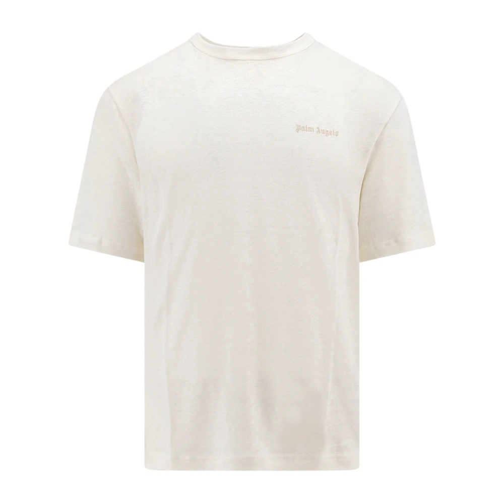 Palm Angels Wit Linnen Crew-neck T-Shirt White Heren