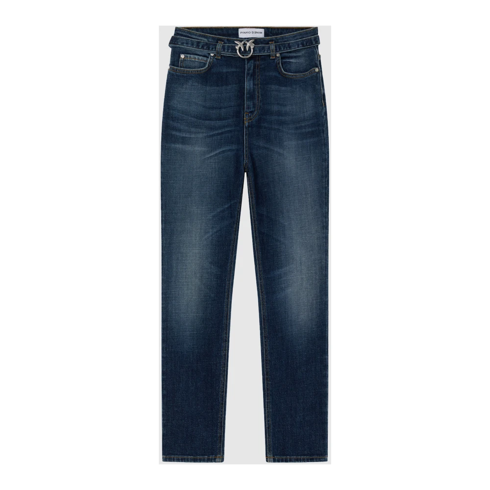pinko High-Waisted Skinny Jeans met Love Birds Gesp Blue Dames