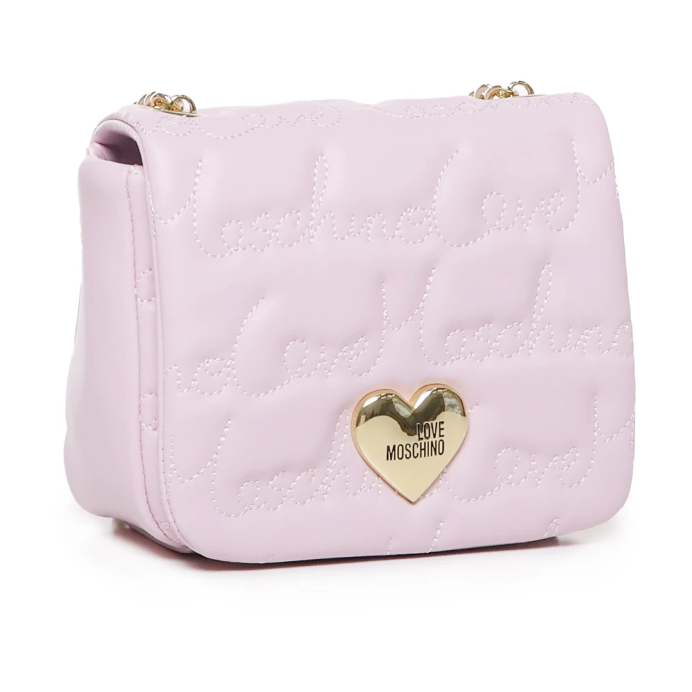 Love Moschino Roze Ecoleer Schoudertas Flap Sluiting Pink Dames