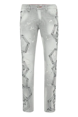 Denim Super Straight Cut Trousers Strass Chains