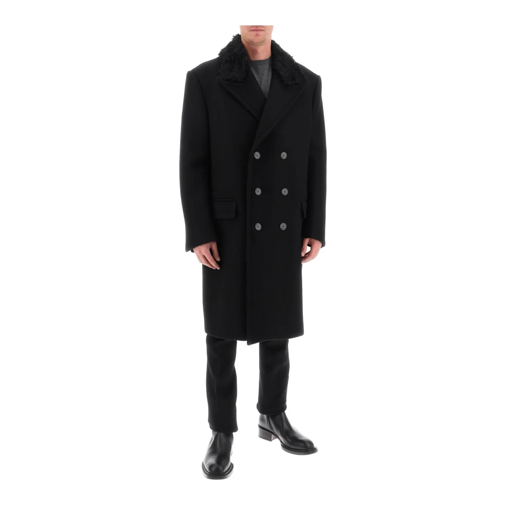 Lanvin Oversized wollen jas met afneembare kraag Black Heren
