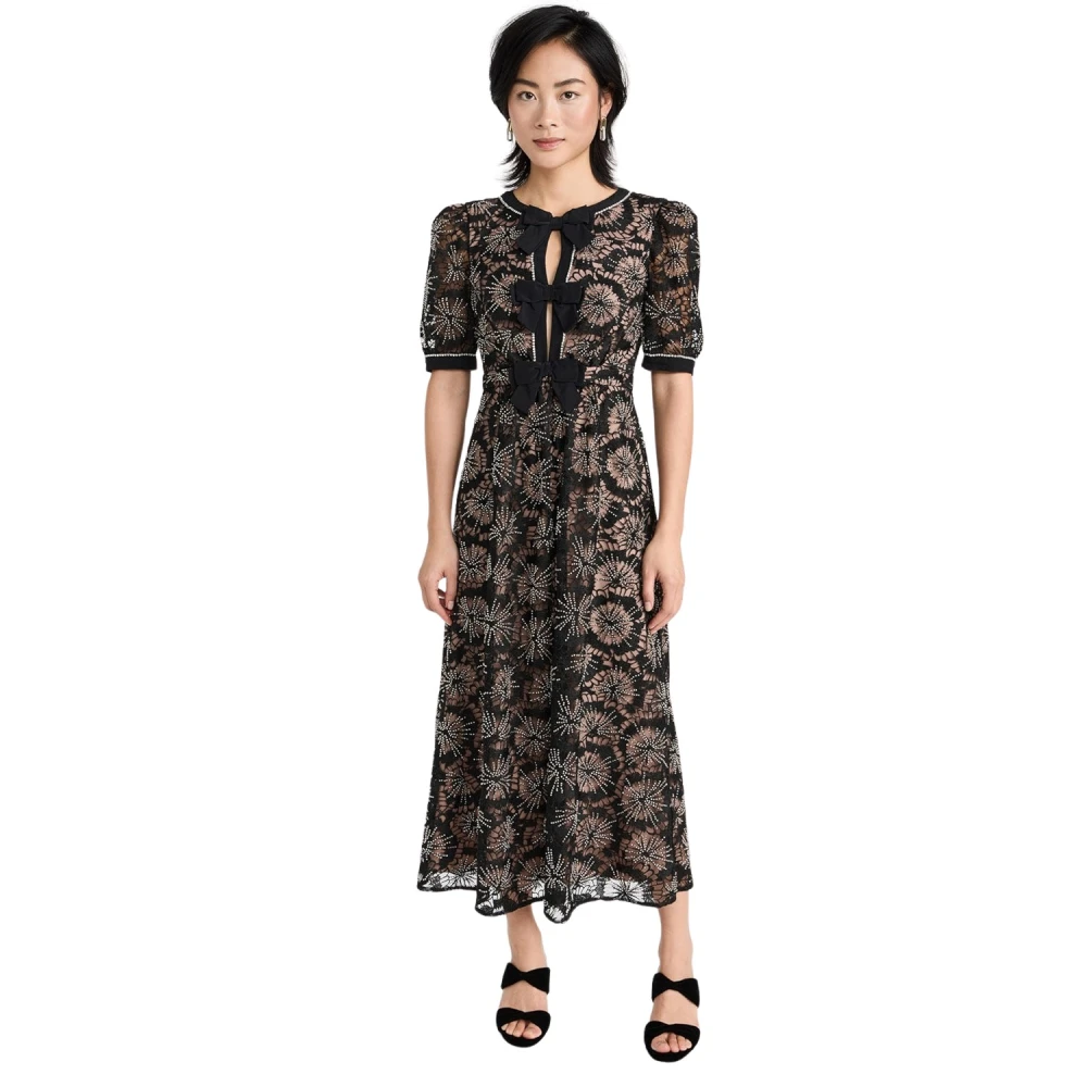 Saloni Jamie-C Bloemen Tule Jurk Black Dames