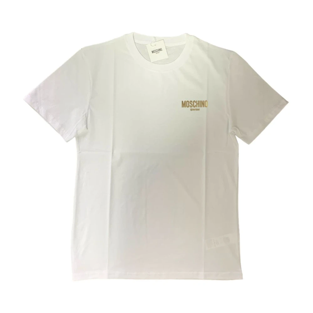 Moschino Witte Logo Gouden Half Mouw T-Shirt White Heren