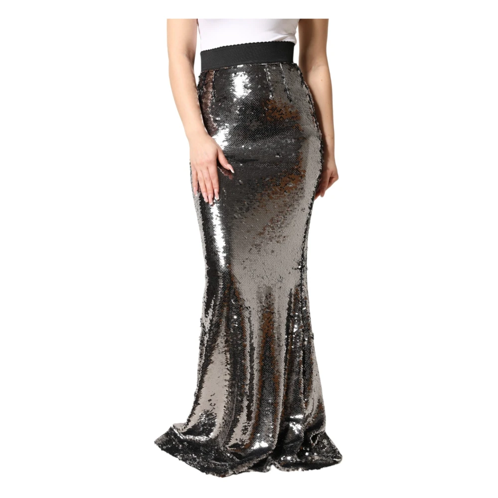 Dolce & Gabbana Metallic Gray Sequin High Waist Mermaid Skirt - IT40|S - Image 2