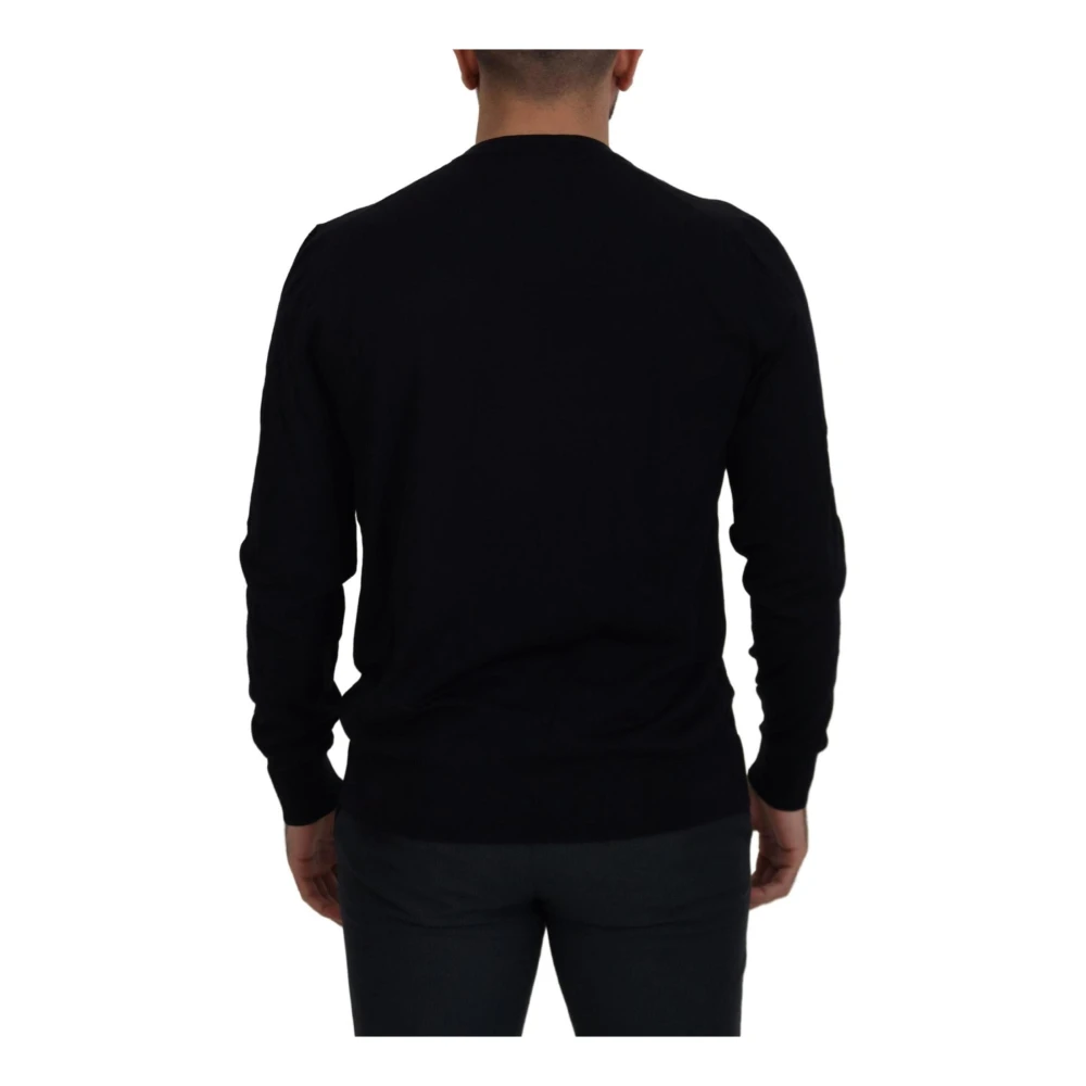 Dolce & Gabbana Zwarte Wol Logo Pullover Trui Black Heren