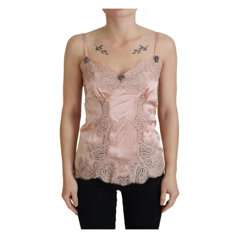 Dolce & Gabbana Women's Pink Sleeveless Tops, L, Elegant Silk Lingerie Top